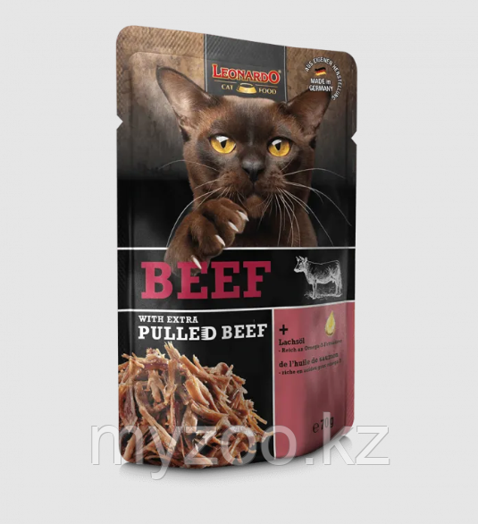 Leonardo Beef Extra Pulled pouch, Леонардо для кошек с говядиной, 70гр. - фото 1 - id-p112953030