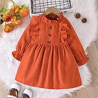 Детское вельветовое платье в горошек, оранжевый