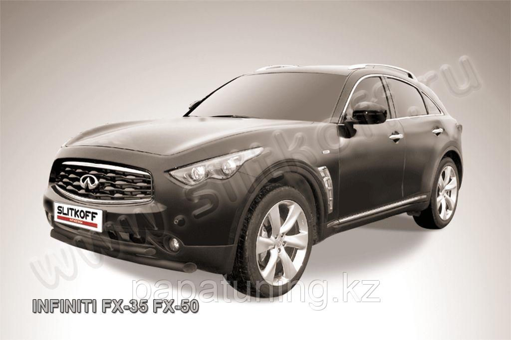 Защита переднего бампера d76+d57 двойная черная Slitkoff для Infiniti FX-35 (2008-2012) - фото 1 - id-p112089296