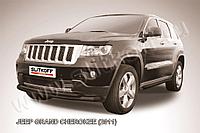 Защита переднего бампера d76+d57 двойная радиусная черная Slitkoff для Jeep Grand Cherokee (2010-2013)