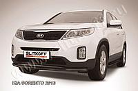 Защита переднего бампера d57+d42 двойная радиусная черная Slitkoff для Kia Sorento (2012-2020)