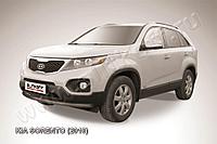 Защита переднего бампера d57 радиусная черная Slitkoff для Kia Sorento (2009-2012)