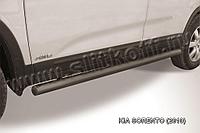 Защита порогов d57 труба черная Slitkoff для Kia Sorento (2009-2012)