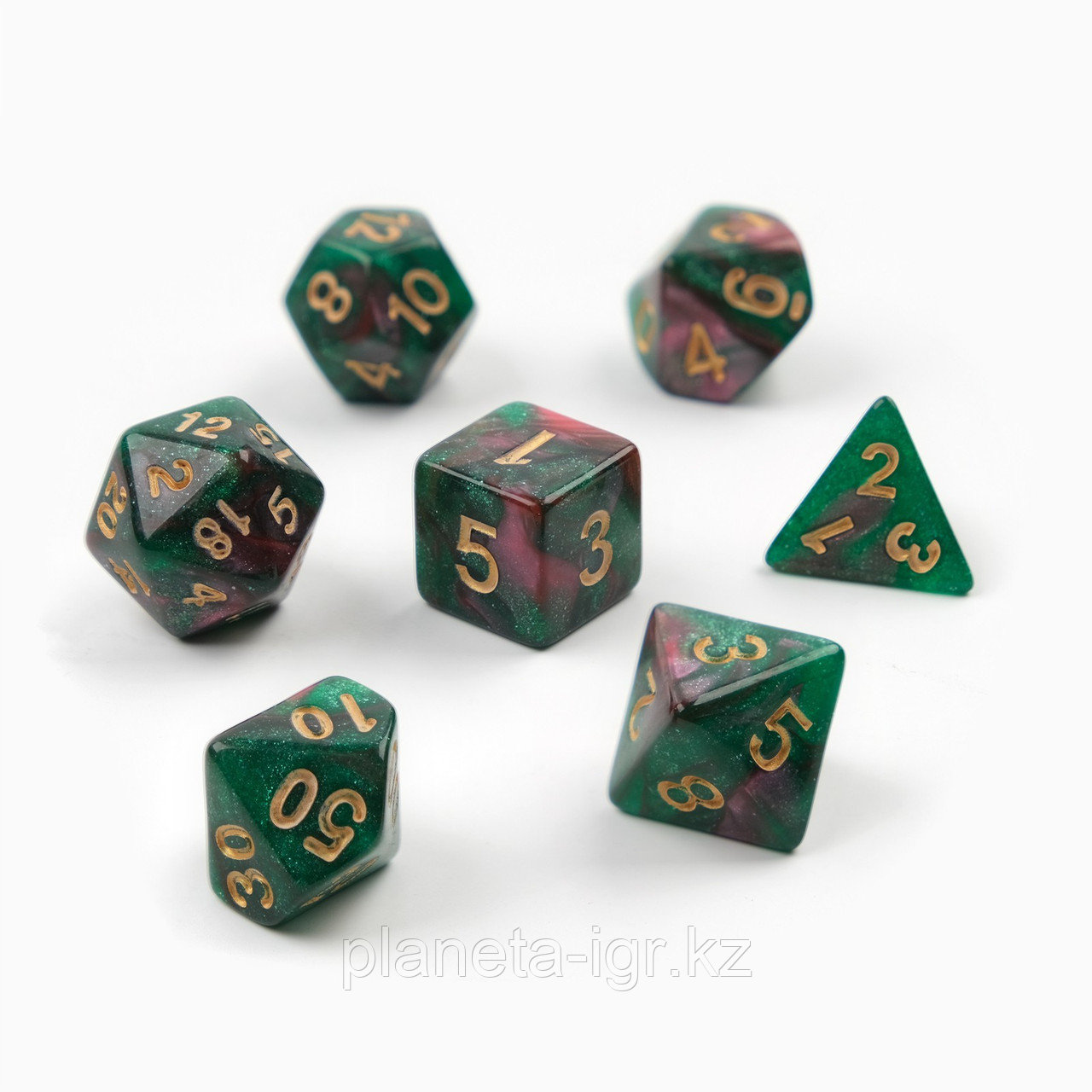 Набор кубиков: Зелёный Розовый Перламутр 7 шт. (Dungeons and Dragons, ДнД) | Сима Лэнд