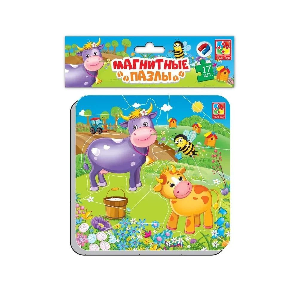 Магнитные пазлы: Коровка и теленок 17 эл. | Vladi Toys, фото 1