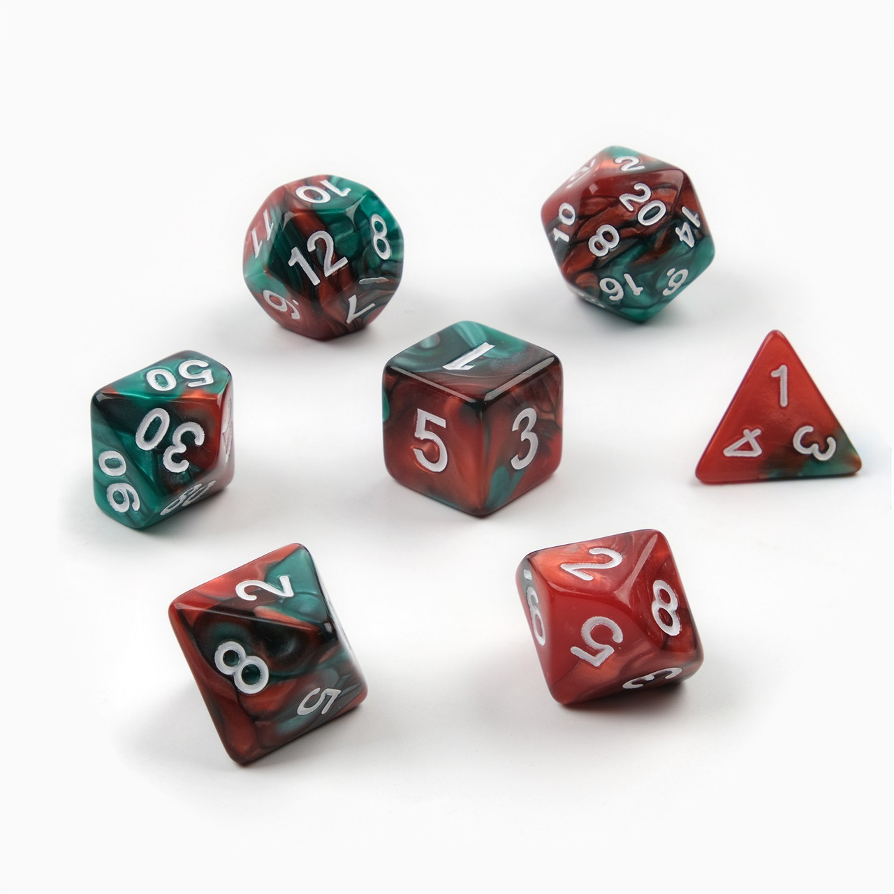 Набор кубиков: Зелёный Красный Перламутр 7 шт. (Dungeons and Dragons, ДнД) | Сима Лэнд