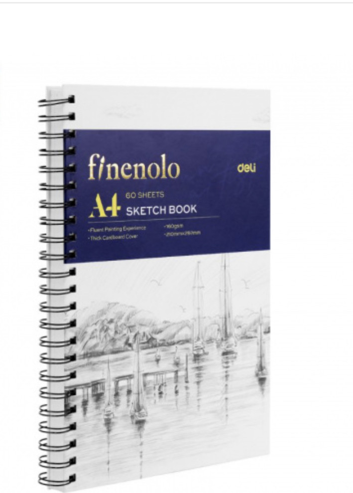 Скетчбук DELI "Finenolo ", А4, 60 л., 160 г/кв.м., жесткая подложка, на боковой спирали
