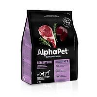 AlphaPet Superpremium для взрослых собак средних пород 7кг баранина и потрошки