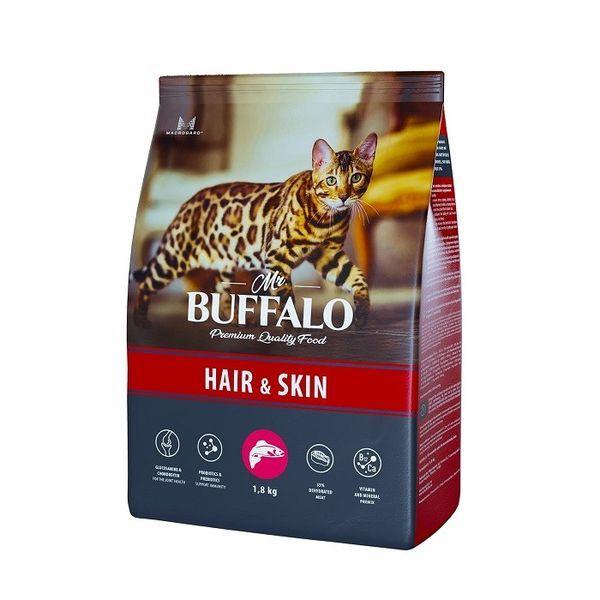 Mr Buffalo сухой корм для кошек чувствительная кожа и шерсть ADULT HAIR & SKIN 1,8 кг лосось - фото 1 - id-p112957471