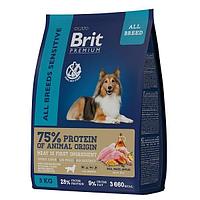 Брит Premium сухой для собак 3 кг для взрослых всех пород с чувст.пищеварением баранина и индейка