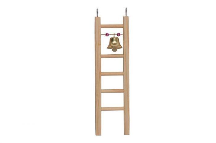 Игрушка для попугаев Лестница деревянная малая с колокольчиком и бусами 8578