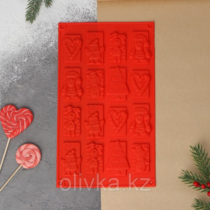 Форма силиконовая для шоколада Доляна «Рождество», 30×17 см, 16 ячеек, цвет красный - фото 3 - id-p112976553