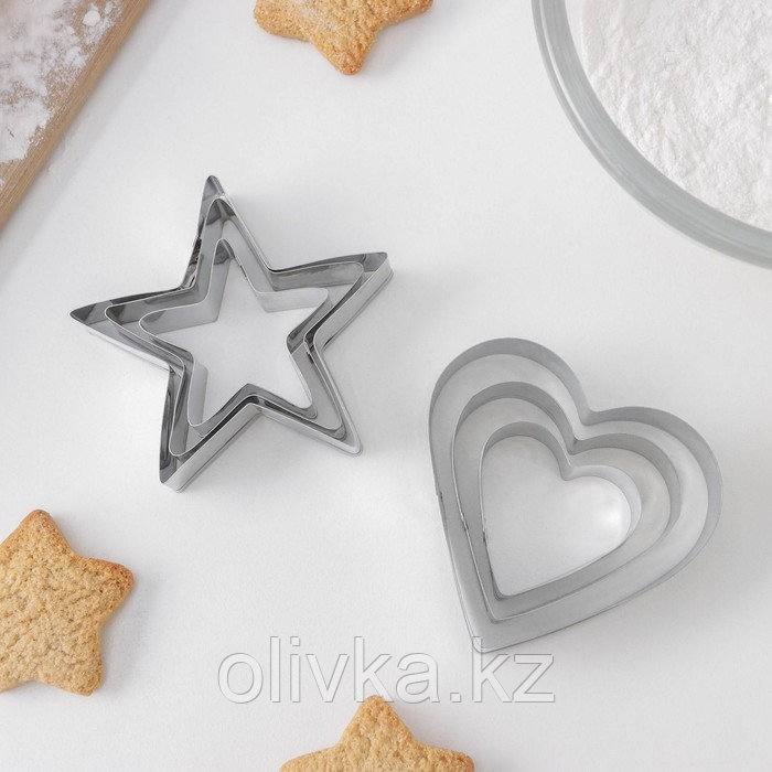 Набор форм для вырезания печенья Доляна «Сердце, звёздочка», 6 шт, 7×13×1,5 см, цвет хромированный - фото 6 - id-p112976871