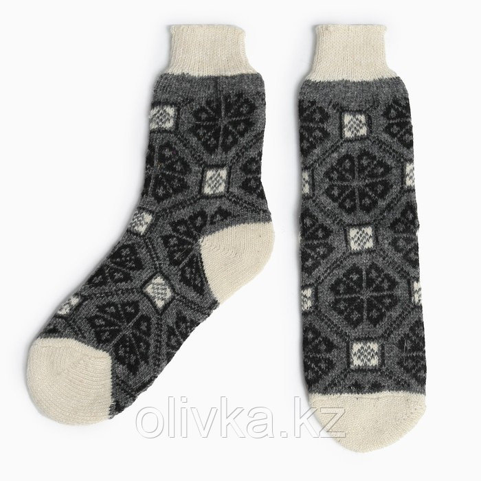 Носки мужские шерстяные "Снежинка в орнаменте" цвет серый, размер 25