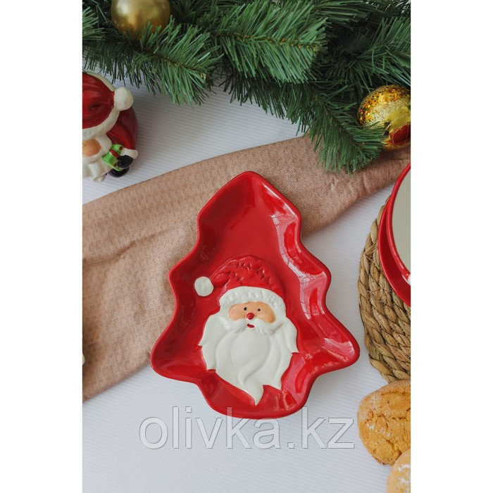 Блюдо керамическое Доляна «Дедушка Мороз», 21,4×17,9×2,7 см, цвет красный - фото 6 - id-p112978748