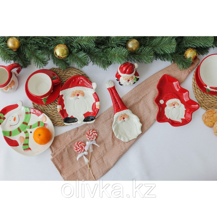 Блюдо керамическое Доляна «Дедушка Мороз», 21,4×17,9×2,7 см, цвет красный - фото 7 - id-p112978748