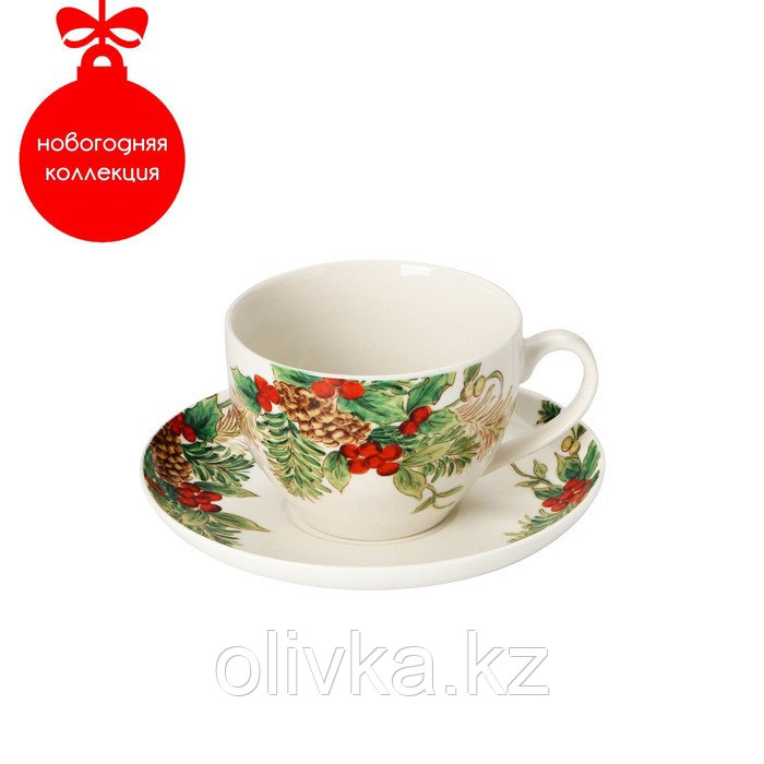 Чайная пара фарфоровая Доляна «Рождество», 2 предмета: чашка 280 мл, блюдце d=15 см - фото 1 - id-p112979500