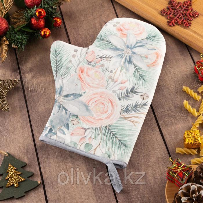 Варежка-прихватка "Christmas flowers" 20х27см, саржа, 100% хлопок, ватин 250г/м2 - фото 1 - id-p112980322