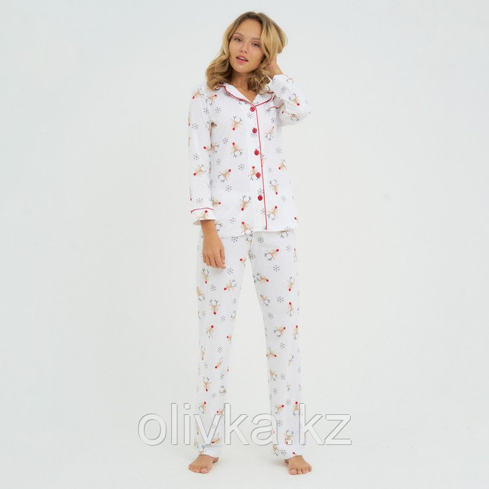 Пижама новогодняя женская (рубашка и брюки) KAFTAN "Deers", цвет белый, размер 52-54 - фото 1 - id-p112982728