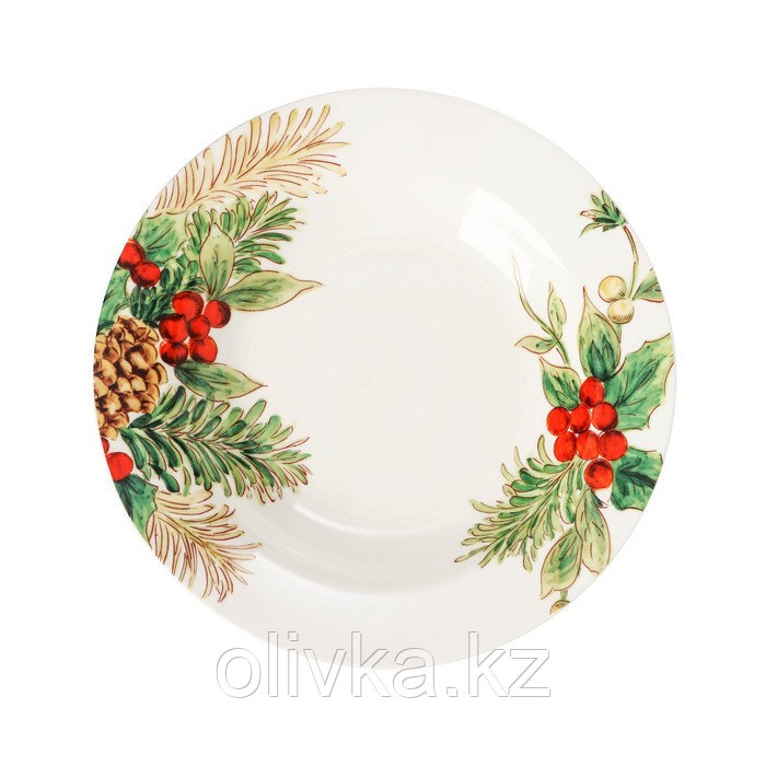 Тарелка фарфоровая глубокая Доляна «Рождество», 260 мл, d=20 см, цвет белый - фото 1 - id-p112979741