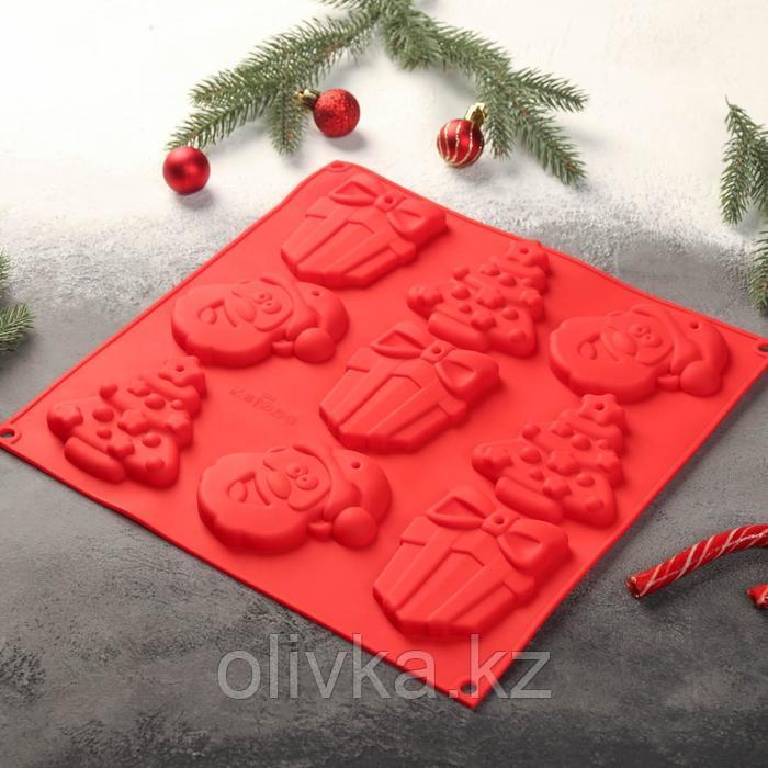 Форма силиконовая для шоколада 3D Доляна «Подарки под ёлкой», 30×30 см, 9 ячеек, цвет красный - фото 3 - id-p112978542