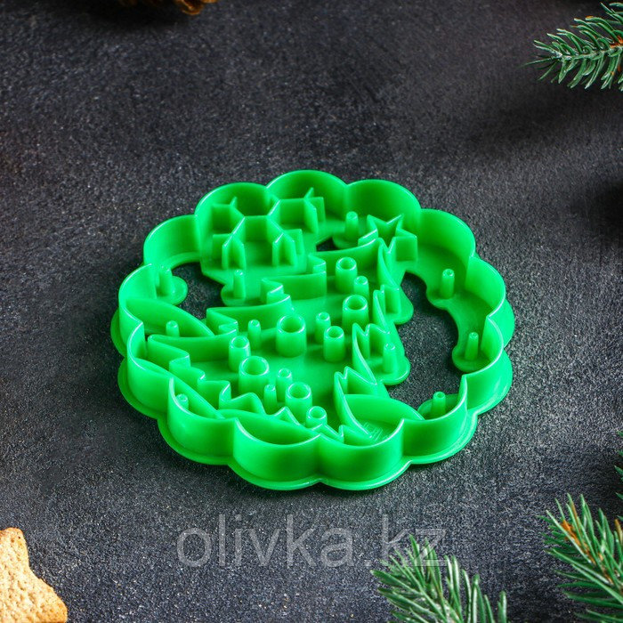 Форма для печенья «Ёлочка», вырубка, штамп, d=9 см, цвет зелёный - фото 4 - id-p112982811