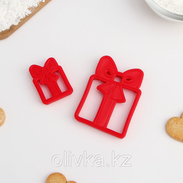 Форма для печенья «Подарок», вырубка, штамп, 8,5×6,5 см, 5,1×3,9 см, цвет красный - фото 1 - id-p112977880