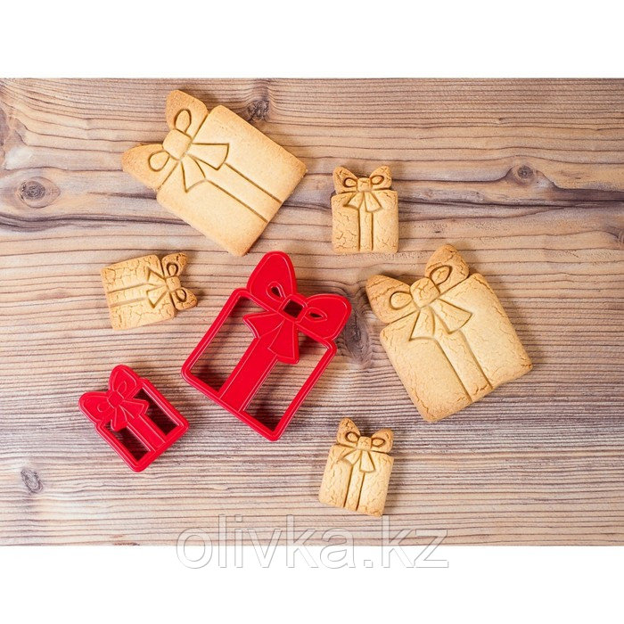 Форма для печенья «Подарок», вырубка, штамп, 8,5×6,5 см, 5,1×3,9 см, цвет красный - фото 5 - id-p112977880
