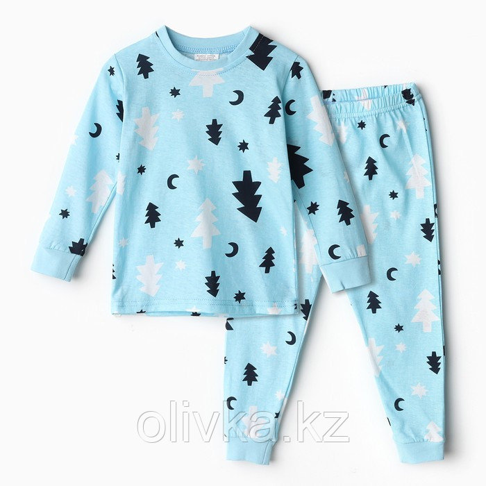 Пижама детская, цвет голубой/елка, рост 98-104 см