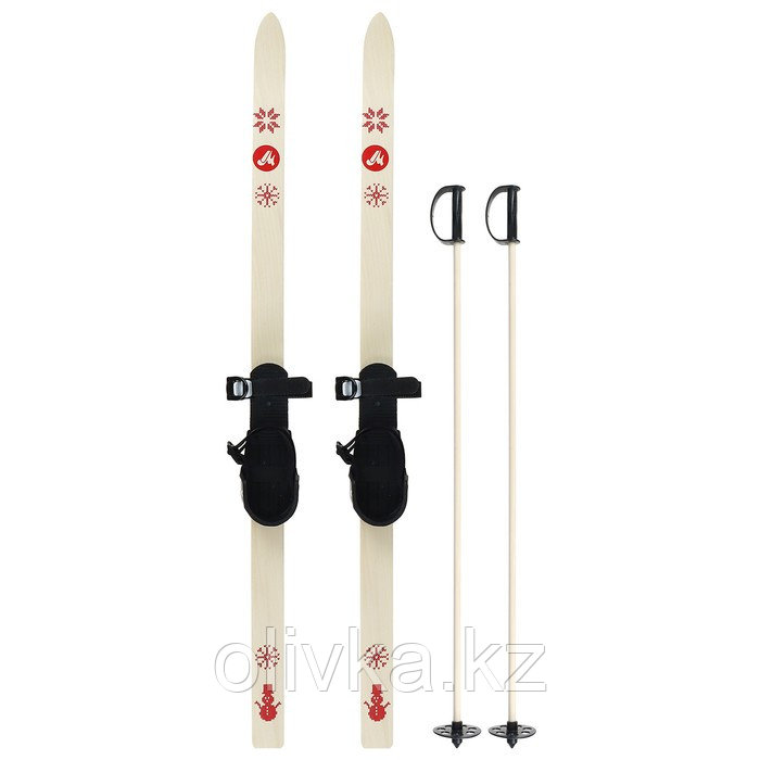 Лыжный комплект, 110 см, c креплениями с резиновой пяткой и палками длиной 80 см - фото 1 - id-p112982826