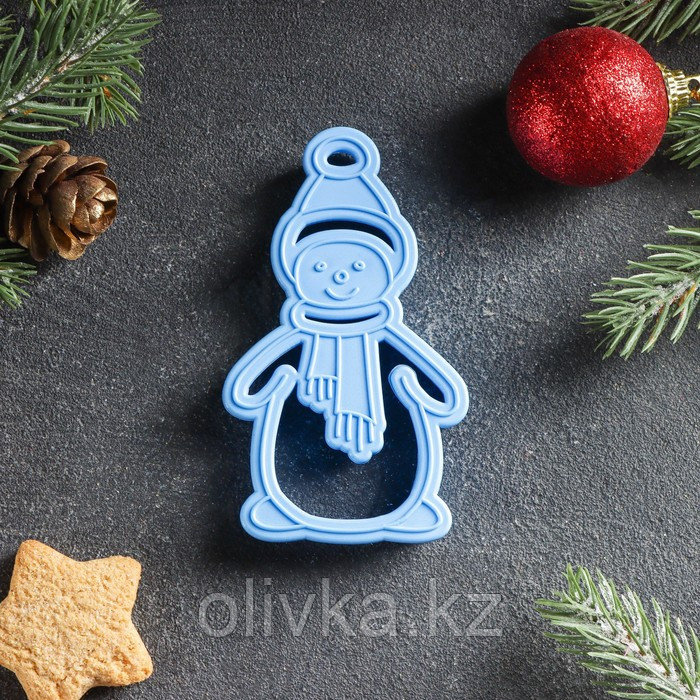 Форма для печенья «Снеговик», вырубка, штамп, 9,5×5,5 см, цвет голубой - фото 1 - id-p112977960