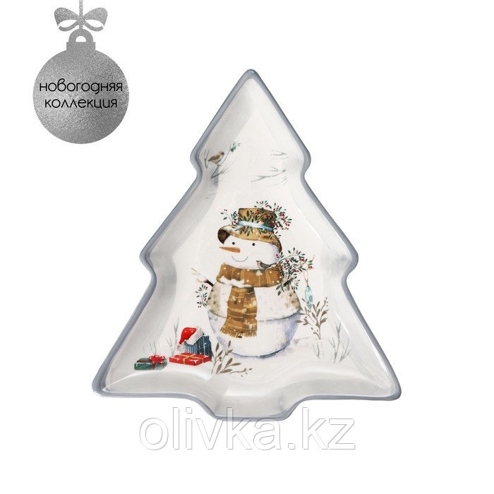 Блюдо сервировочное Доляна «Рождественский снеговик», 23×20×2,2 см, цвет белый - фото 1 - id-p112981932