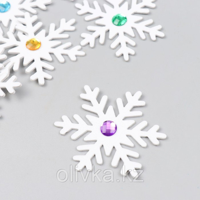Декор "Снежинка со стразой" белая 6,5 см фоам (набор 6 шт) - фото 2 - id-p112995032