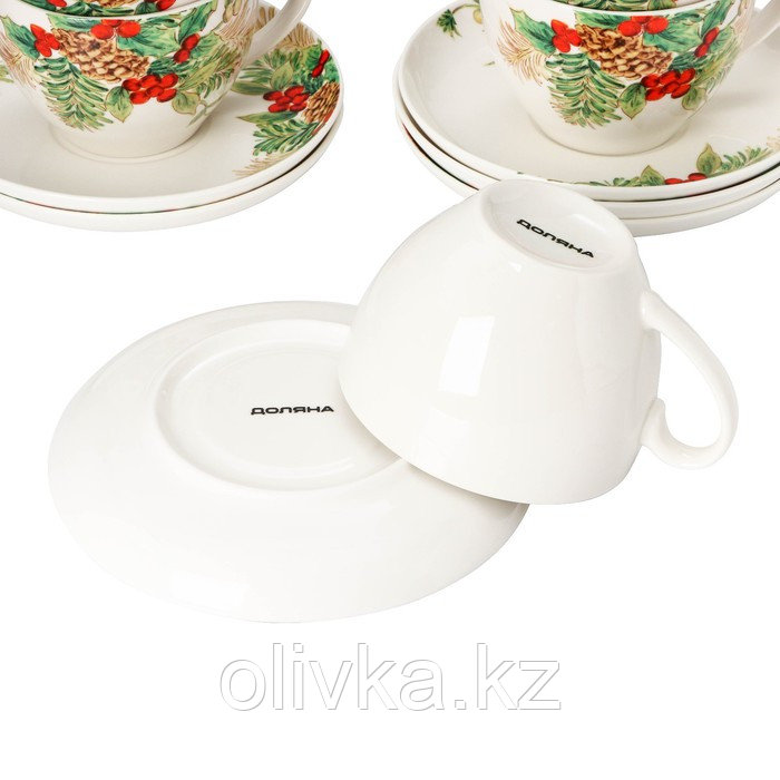 Сервиз фарфоровый чайный Доляна «Рождество»,12 предметов: 6 чашек 280 мл, 6 блюдец, d=15 см - фото 5 - id-p112979279