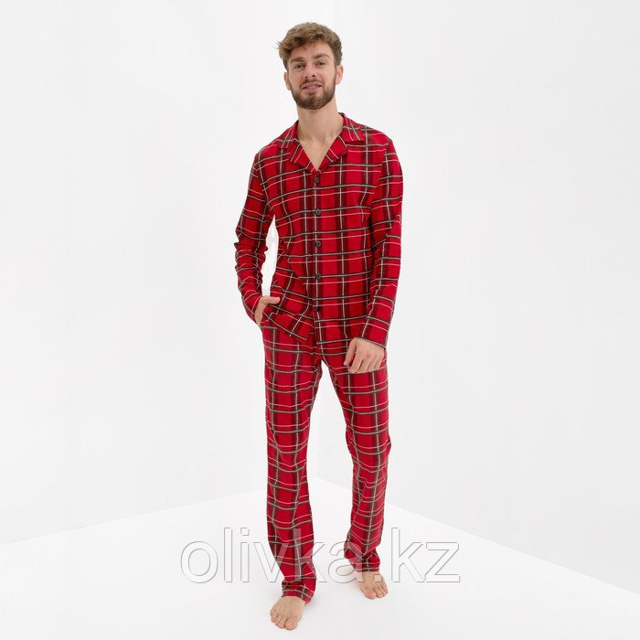 Пижама новогодняя мужская KAFTAN "Клетка", цвет красный, размер 54 - фото 1 - id-p112980711
