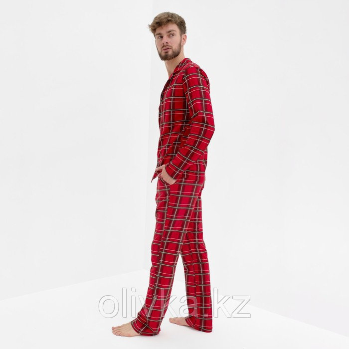 Пижама новогодняя мужская KAFTAN "Клетка", цвет красный, размер 54 - фото 2 - id-p112980711