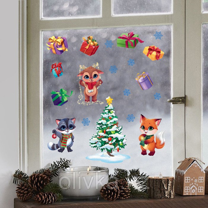 Виниловые наклейки на окна «Новогодний праздник», многоразовые, 70 × 25 см - фото 3 - id-p112989540