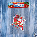 Наклейка на стекло "Дед Мороз со Снеговиком в пути" 10х12 см, фото 2