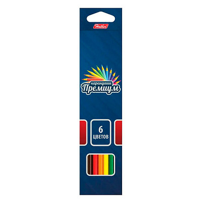 Карандаши "Hatber", 6 цветов, серия "Премиум", в картонной упаковке