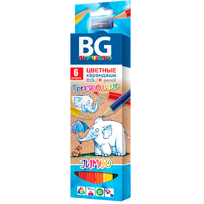 Карандаши "BG", 6 цветов, серия "Jumbo", в картонной упаковке - фото 1 - id-p113006980