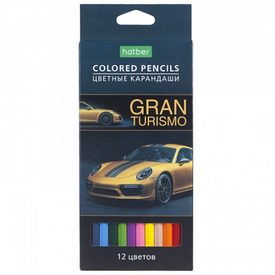 Карандаши "Hatber Eco", 12 цветов, серия "Gran Turismo", в картонной упаковке