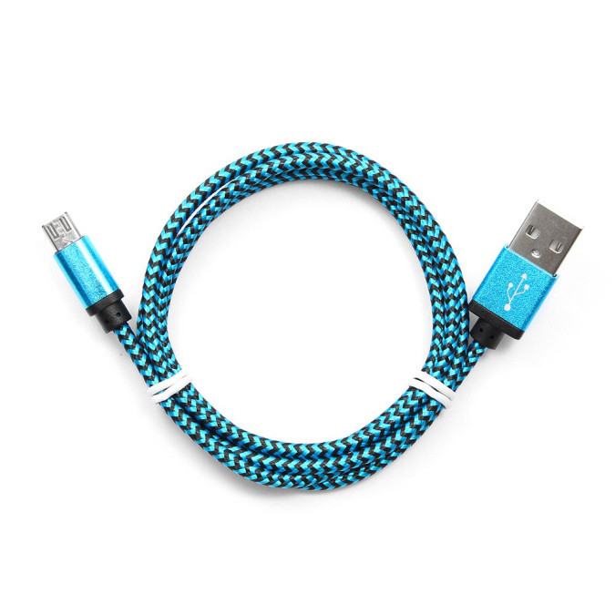 Кабель USB 2.0 Cablexpert CC-mUSB2bl1m, USB-MicroUSB, 1м, нейлоновая оплетка, алюм разъемы, синий - фото 1 - id-p113007661