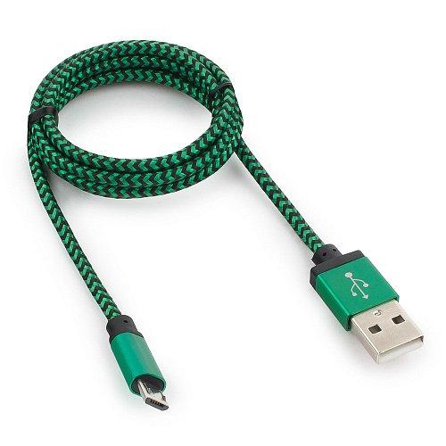 Кабель USB 2.0 Cablexpert CC-mUSB2gn1m, USB-MicroUSB, 1м, нейлоновая оплетка, алюм разъемы, зеленый - фото 1 - id-p113007663