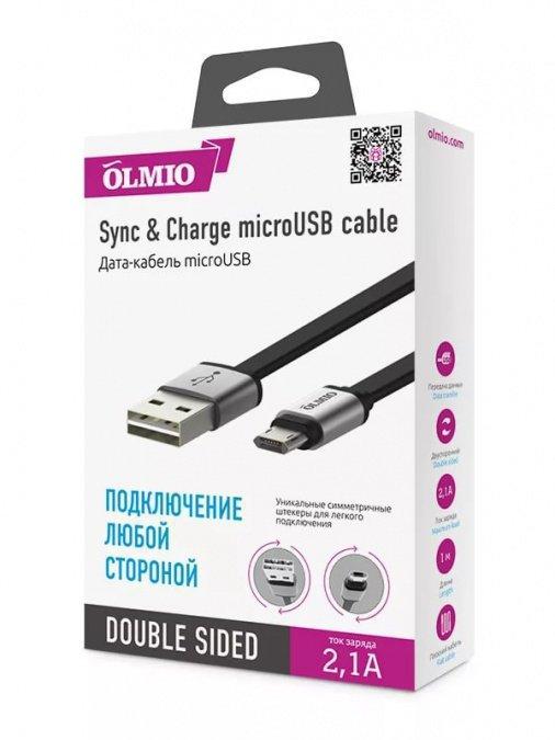 Кабель Olmio USB 2.0 - microUSB, 1м, 2.1A, черный - фото 1 - id-p113007667