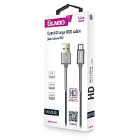 Кабель Olmio HD, USB 2.0 - microUSB, 1.2м, 2.1A, серый