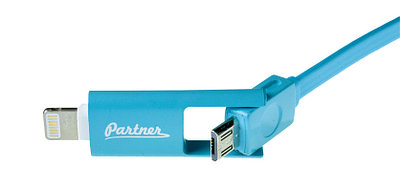 Кабель Olmio USB 2.0 - microUSB/Apple 8pin, 2-в-1, 1м, 2.1A, голубой, плоский