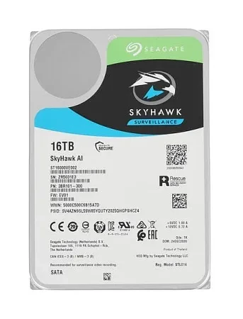 Жесткий диск HDD 16 Tb SATA 6Gb/s Seagate SkyHawk Surveillance ST16000VE002 3.5 7200rpm 256MB cache - фото 1 - id-p113008504