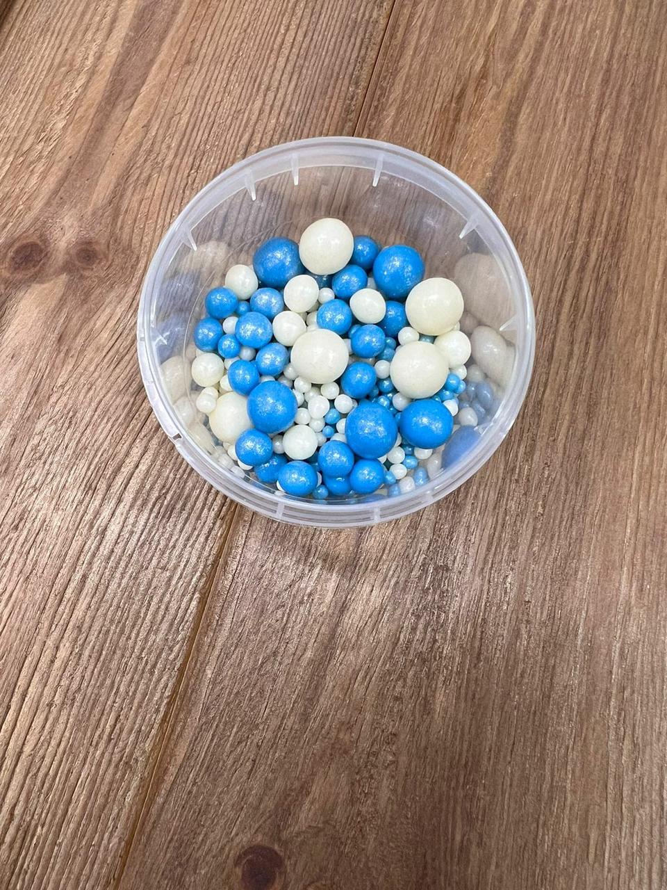 Посыпка кондитерская "Жемчуг" взорванные зерна риса в цветной глазури, бело-голубой микс, 50 г - фото 1 - id-p107561292