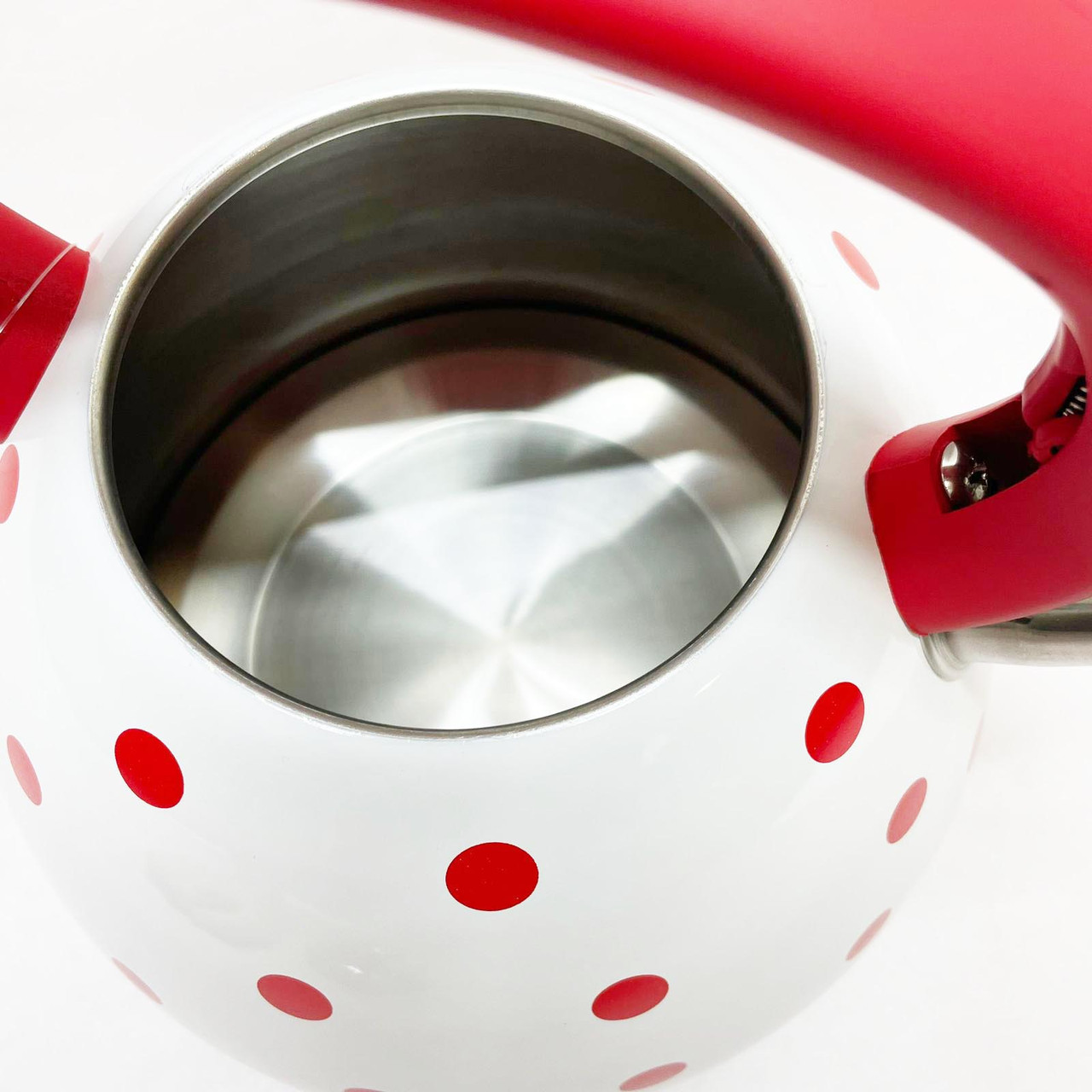 Чайник со свистком 3 л белый в красный горошек - фото 5 - id-p113009928