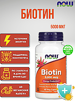 NOW Foods, Биотин, 5000 мкг, 60 растительных капсул